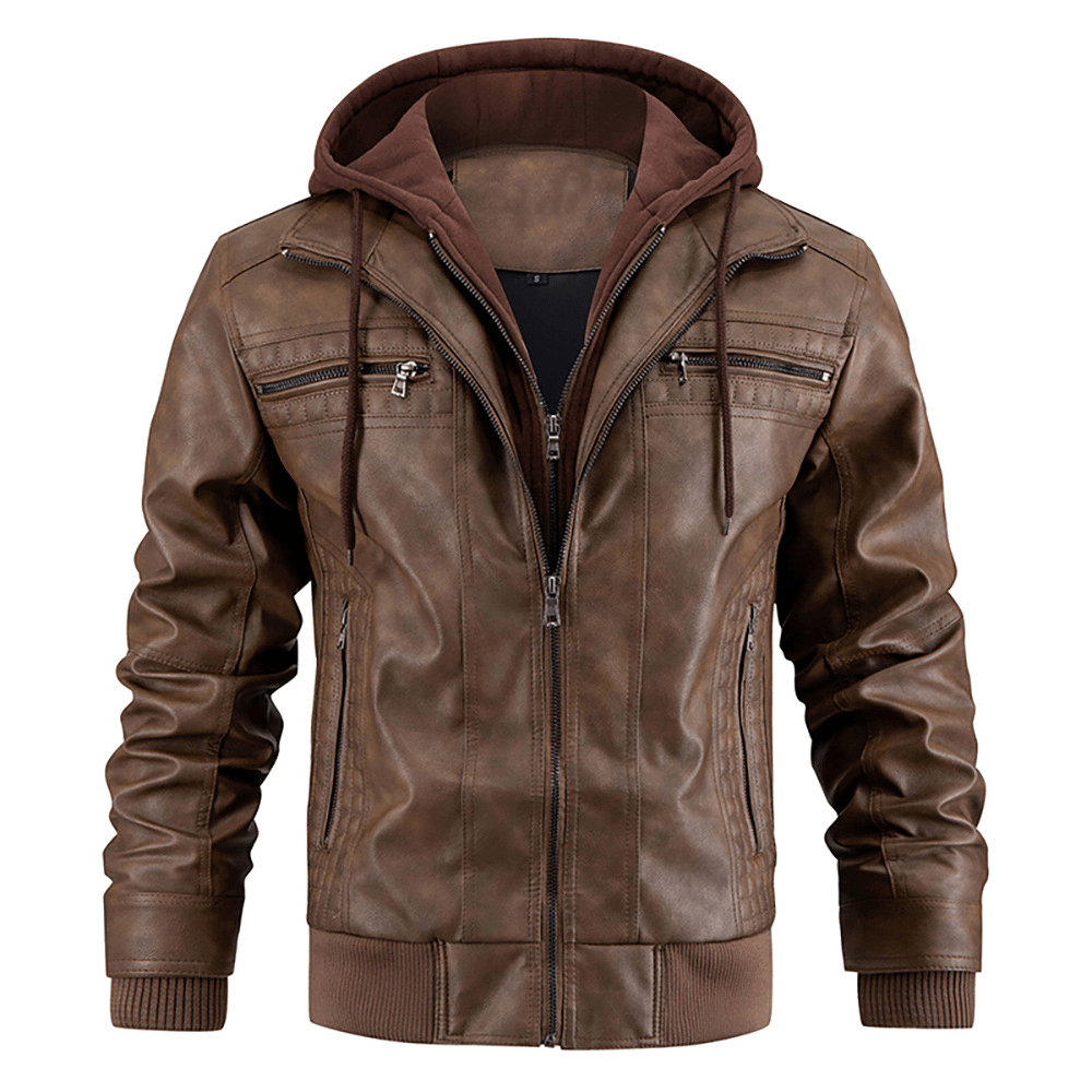 Primadon Herrenjacken Braun / S Leon | Elegante Bikerjacke für Herren mit Kapuze