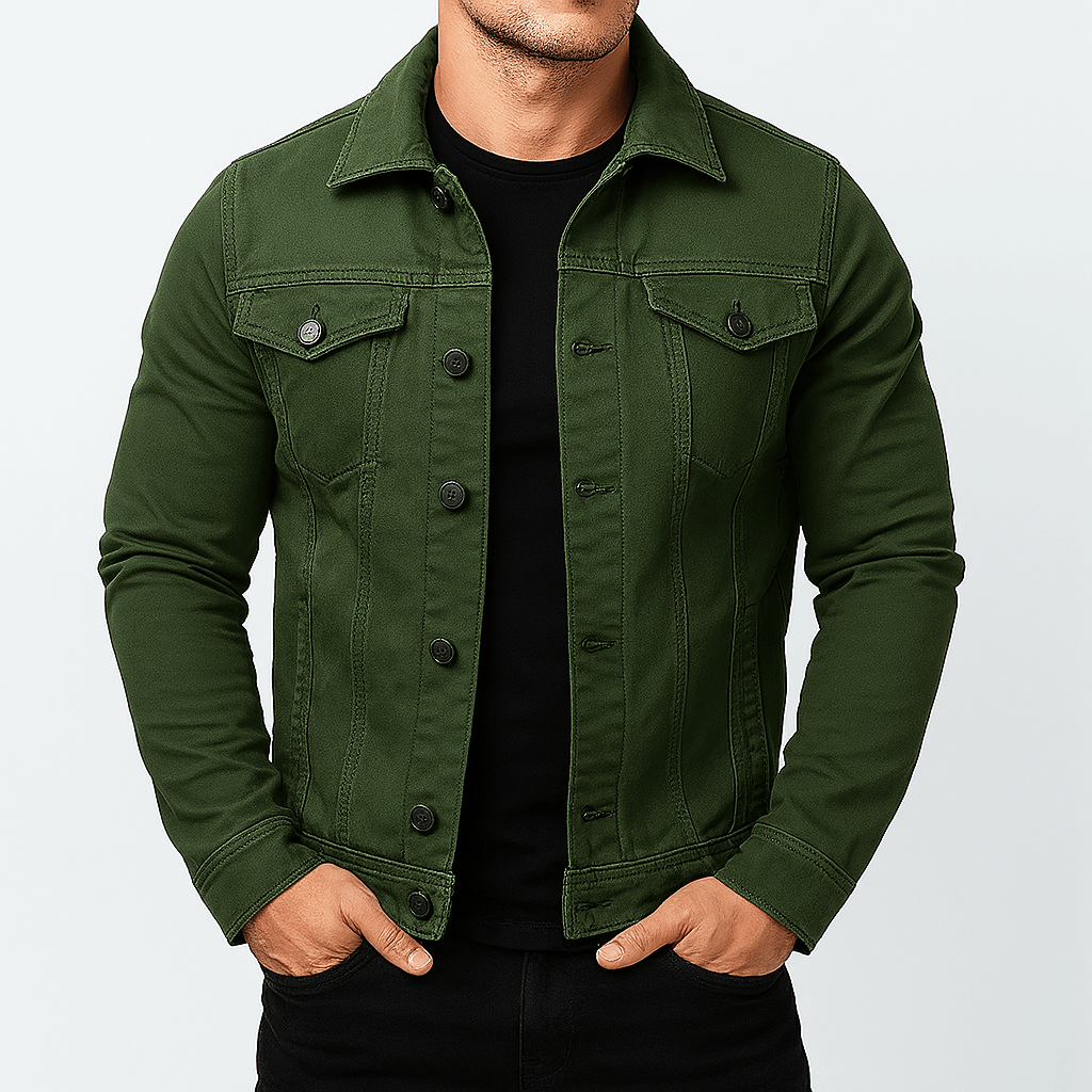 Primadon Herrenjacken Grün / S Lässige Jeansjacke für Herren aus Baumwolle vielseitig für Frühling Herbst schwarz