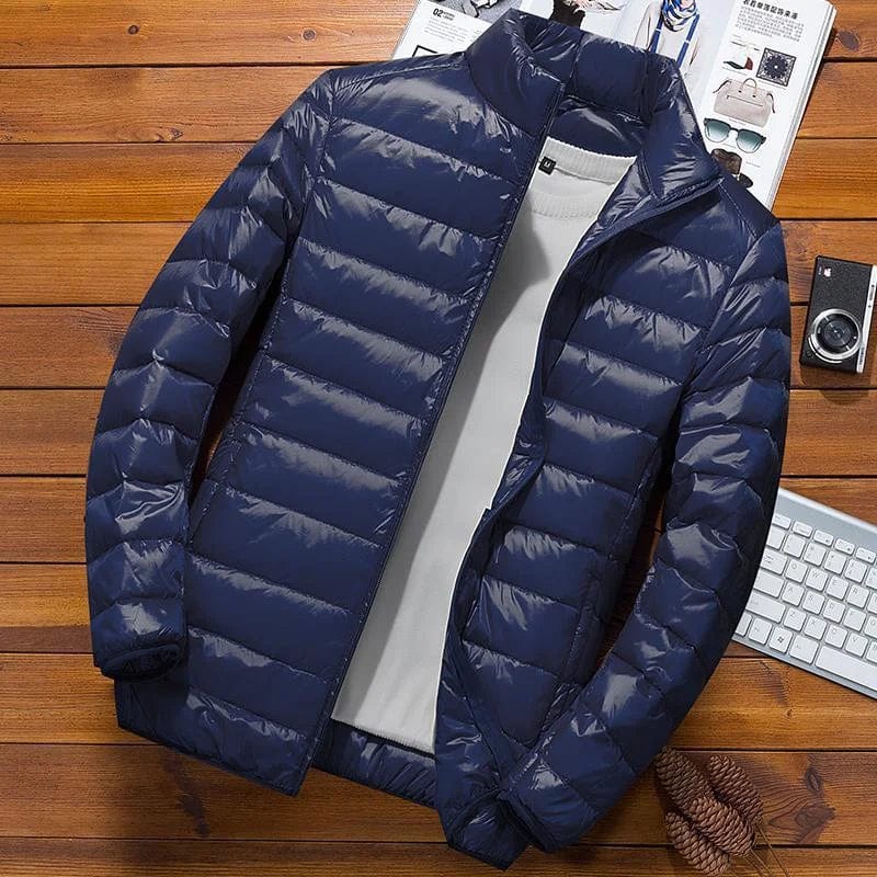 Primadon Herrenjacken Marineblau (Kragenstil) / M Leon | Moderner Steppmantel für Herren Winter