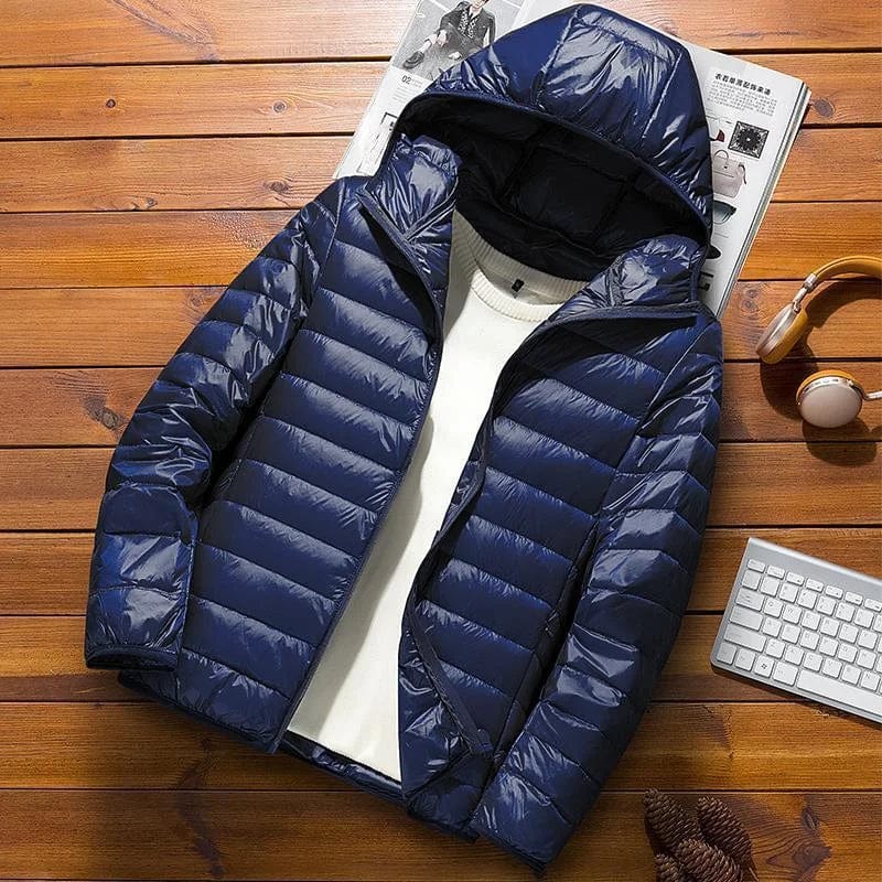 Primadon Herrenjacken Marineblau (mit Kapuze) / M Leon | Moderner Steppmantel für Herren Winter