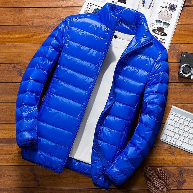 Primadon Herrenjacken Saphirblau (Kragenstil) / M Leon | Moderner Steppmantel für Herren Winter