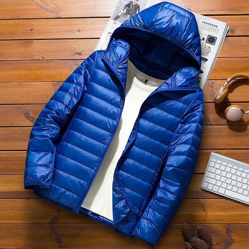 Primadon Herrenjacken Saphirblau (mit Kapuze) / M Leon | Moderner Steppmantel für Herren Winter