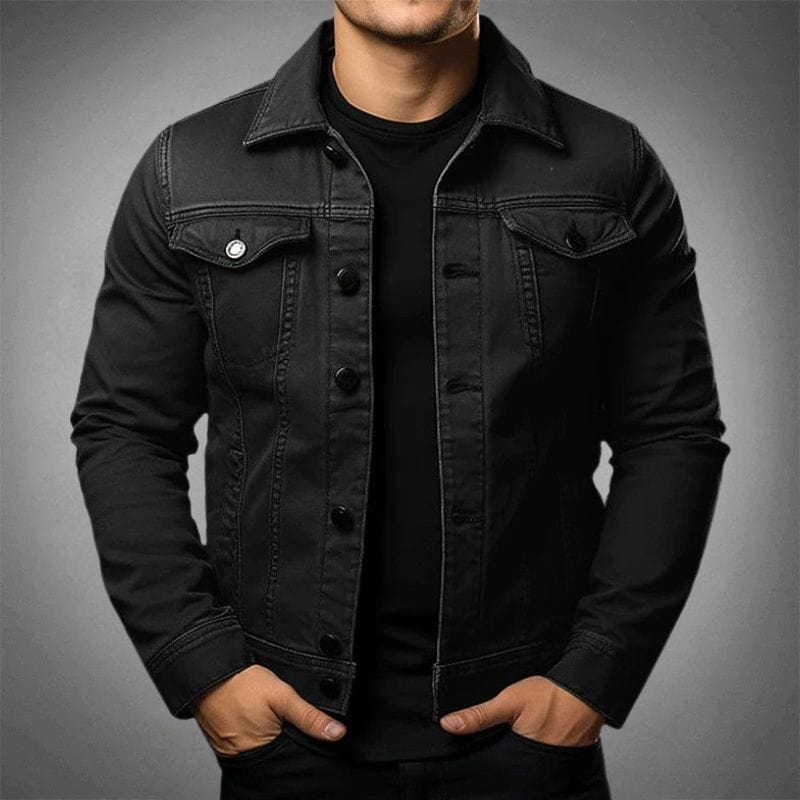 Primadon Herrenjacken Schwarz / M Klassische Jeansjacke für Herren strapazierfähig Baumwoll-Denim Frühling Sommer
