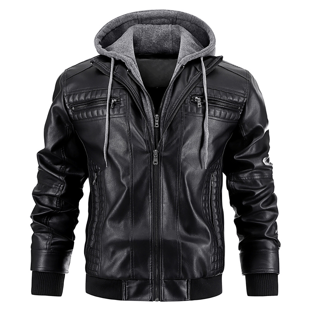 Primadon Herrenjacken Schwarz / S Leon | Elegante Bikerjacke für Herren mit Kapuze