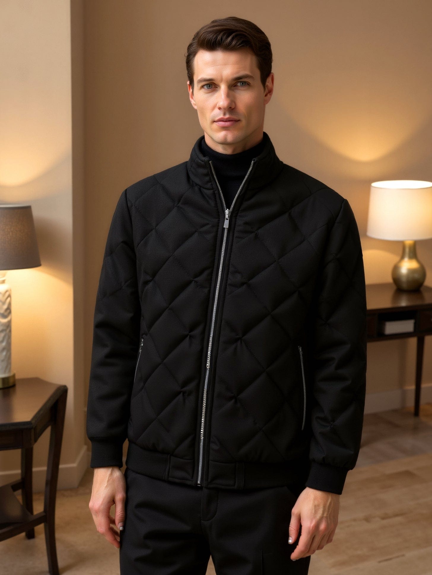Primadon Herrenjacken Schwarz / S Leon | Klassische Steppjacke für Herren Winter