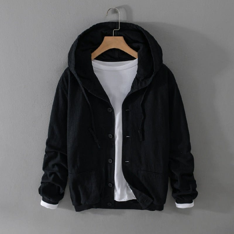 Primadon Herrenjacken Schwarz / XS Hagen | Lässige Ramie-Jacke für Herren mit Kapuze