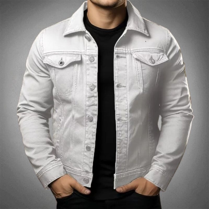 Primadon Herrenjacken Weiß / M Klassische Jeansjacke für Herren strapazierfähig Baumwoll-Denim Frühling Sommer