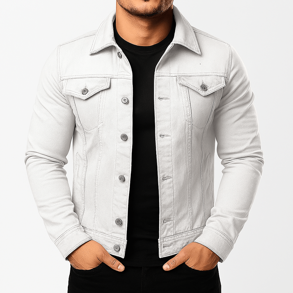 Primadon Herrenjacken Weiß / S Lässige Jeansjacke für Herren aus Baumwolle vielseitig für Frühling Herbst schwarz