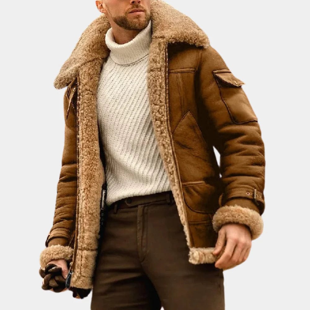Primadon Herrenmäntel & -jacken Braun / S Robuste Winterjacke für Herren aus Leder isoliert wetterbeständig klassisch