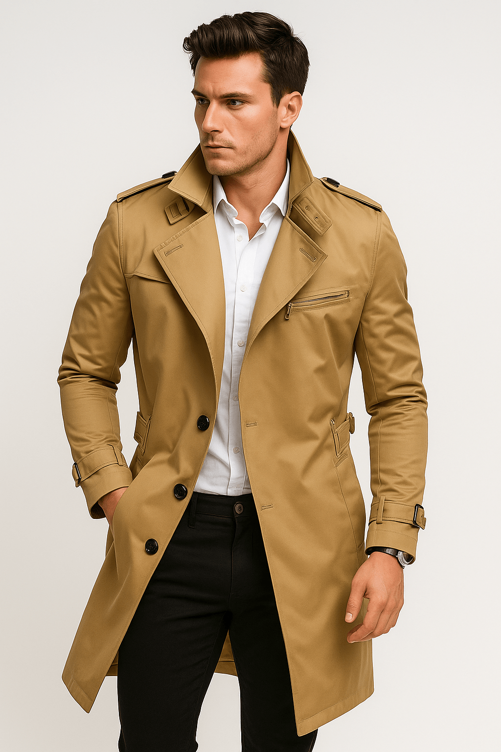 Primadon Herrenmäntel & -jacken Khaki / XS Lian | wasserabweisender Trenchcoat für Herren klassisch