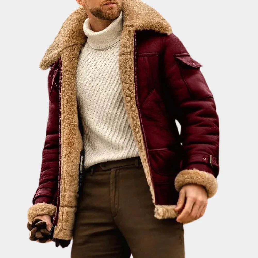 Primadon Herrenmäntel & -jacken Rot / S Robuste Winterjacke für Herren aus Leder isoliert wetterbeständig klassisch