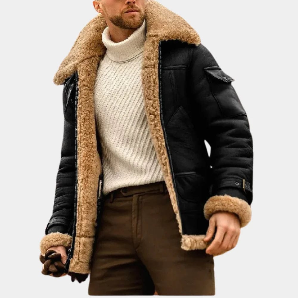 Primadon Herrenmäntel & -jacken Schwarz / S Robuste Winterjacke für Herren aus Leder isoliert wetterbeständig klassisch