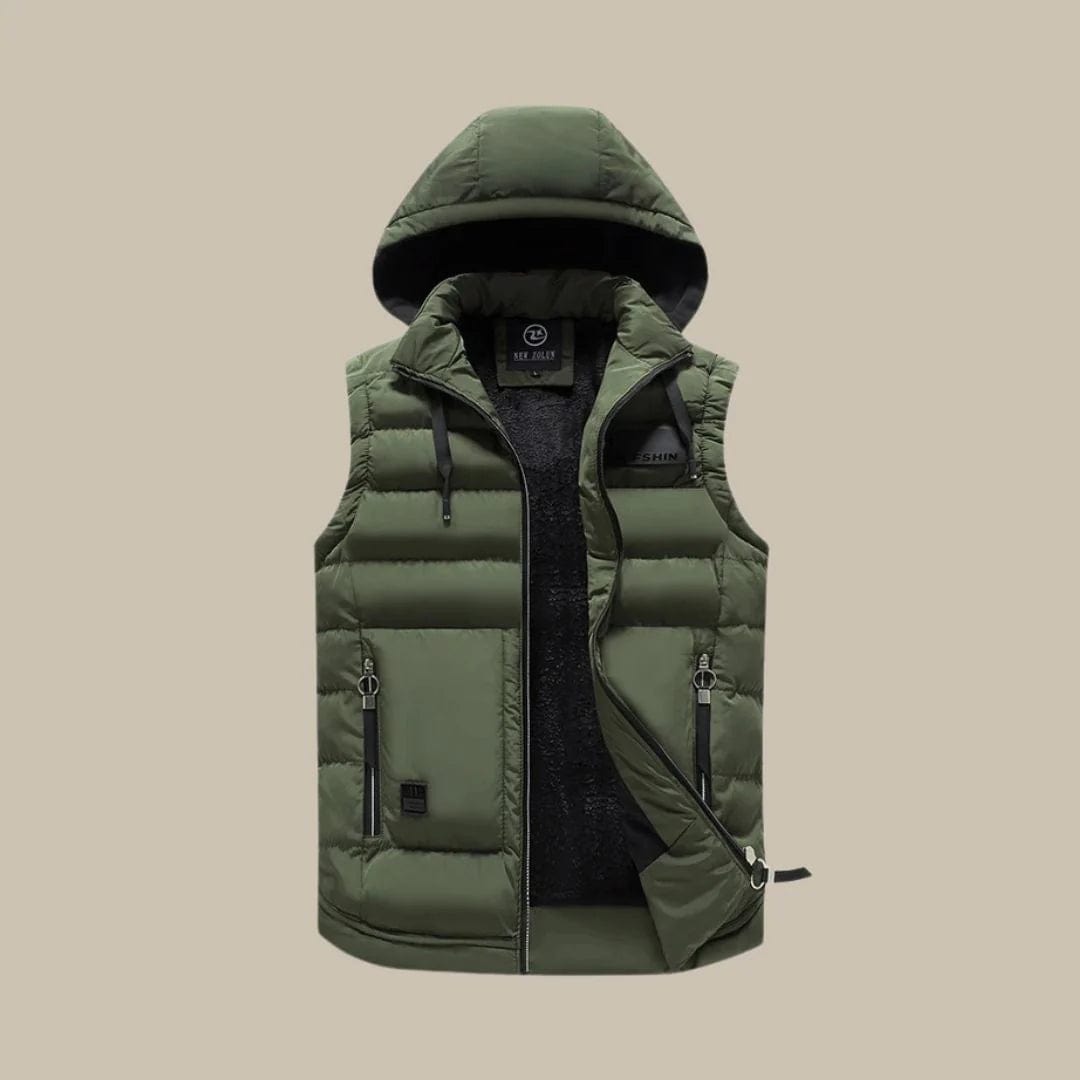 Primadon Herrenoberbekleidung Armeegrün / L Wattierte Weste für Herren mit Kapuze atmungsaktiv Outdoor vielseitig