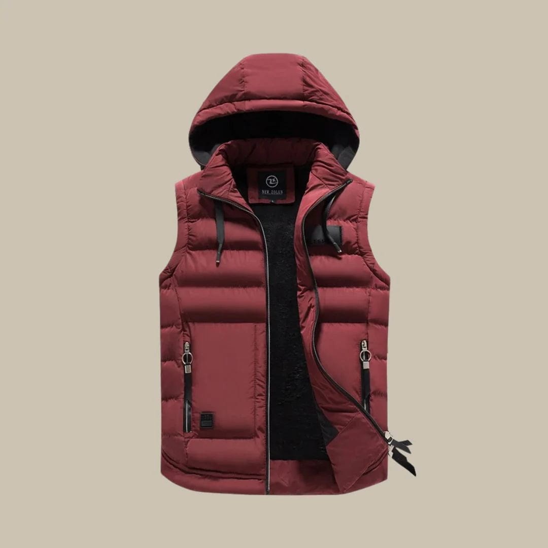 Primadon Herrenoberbekleidung Bordeaux / L Wattierte Weste für Herren mit Kapuze atmungsaktiv Outdoor vielseitig
