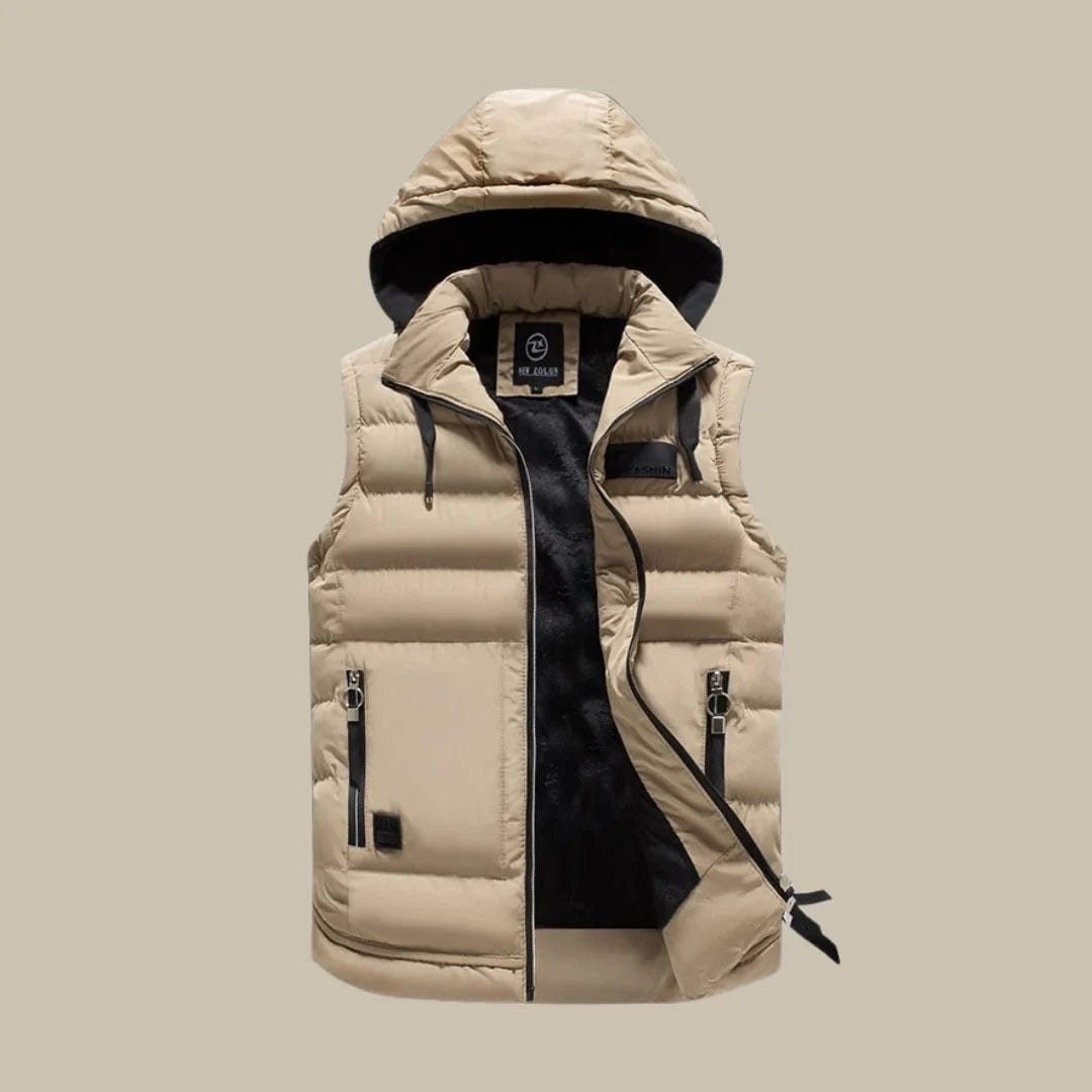 Primadon Herrenoberbekleidung Khaki / L Wattierte Weste für Herren mit Kapuze atmungsaktiv Outdoor vielseitig