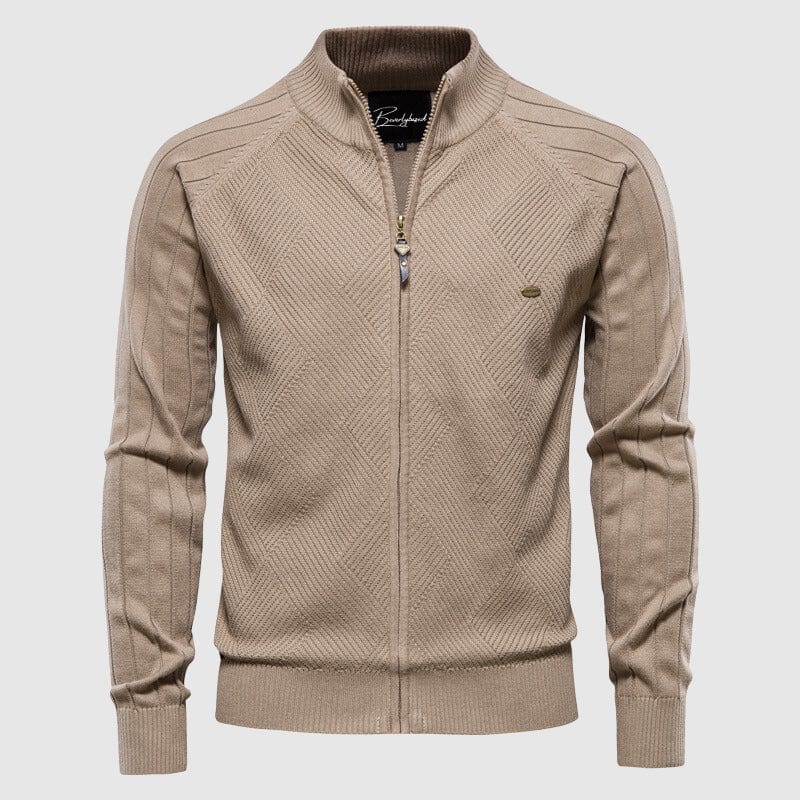 Primadon Herrenpullover Beige / M Stilvoller Cardigan für Herren mit Rollkragen Slim Fit Urban