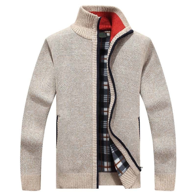 Primadon Herrenpullover Beige / M Warmer Strickpullover für Herren mit Reißverschluss vielseitig angenehm atmungsaktiv Winter