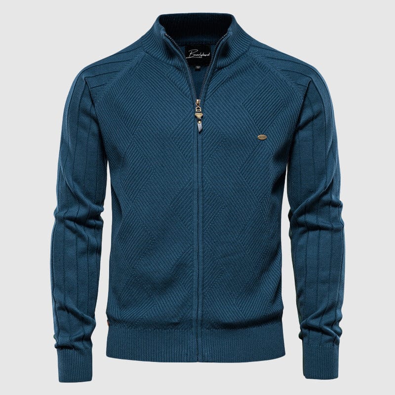 Primadon Herrenpullover Blau / M Stilvoller Cardigan für Herren mit Rollkragen Slim Fit Urban