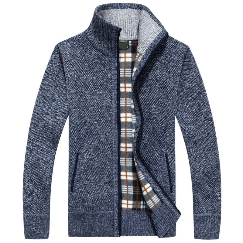 Primadon Herrenpullover Blau / M Warmer Strickpullover für Herren mit Reißverschluss vielseitig angenehm atmungsaktiv Winter