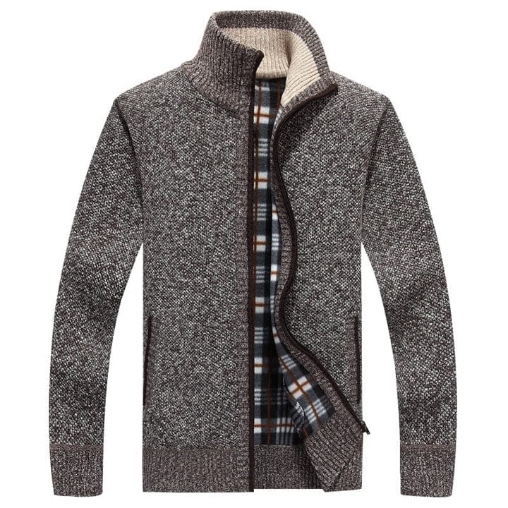 Primadon Herrenpullover Braun / M Warmer Strickpullover für Herren mit Reißverschluss vielseitig angenehm atmungsaktiv Winter