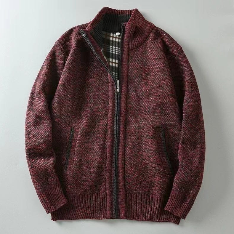 Primadon Herrenpullover Dunkelrot / M Warmer Strickpullover für Herren mit Reißverschluss vielseitig angenehm atmungsaktiv Winter
