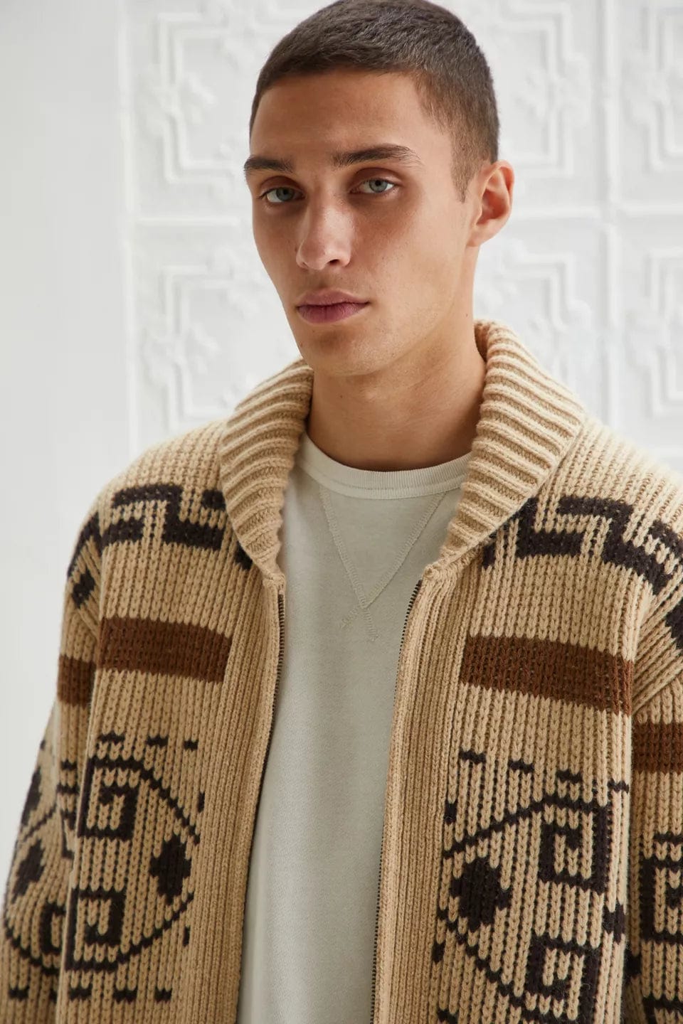 Primadon Herrenpullover Elegante Strickjacke für Herren mit Reißverschluss aus Acryl Vintage atmungsaktiv