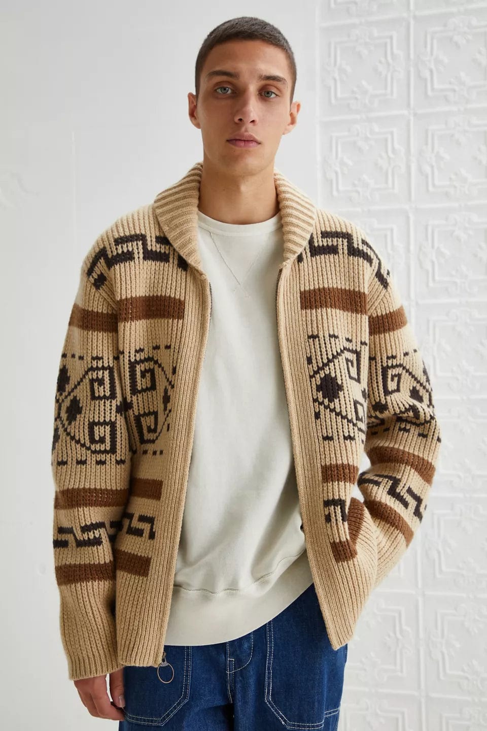 Primadon Herrenpullover Elegante Strickjacke für Herren mit Reißverschluss aus Acryl Vintage atmungsaktiv