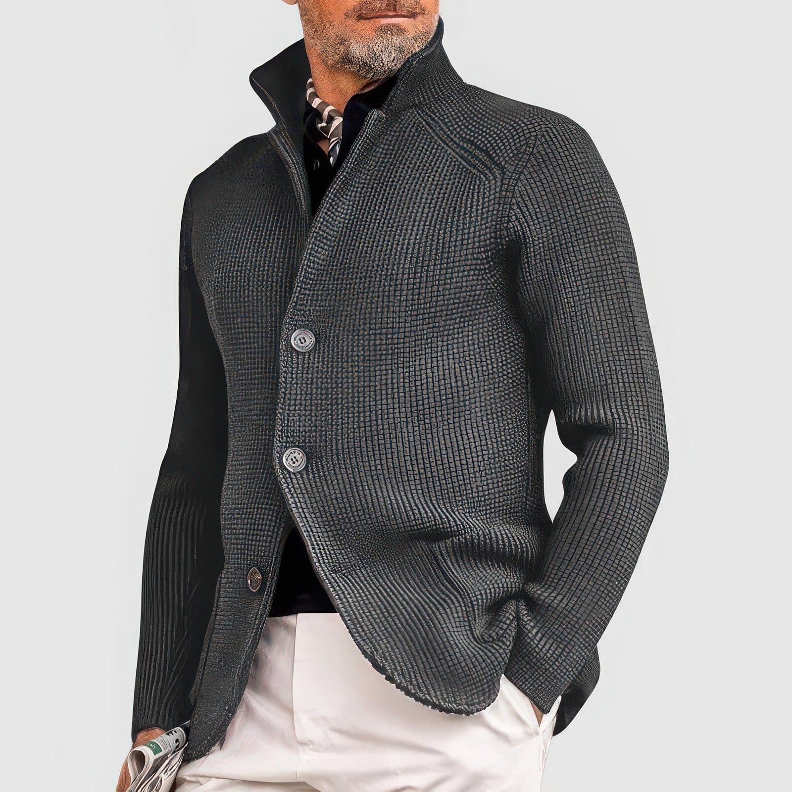 Primadon Herrenpullover Grau / M Miko elegante Strickjacke für Herren regulär