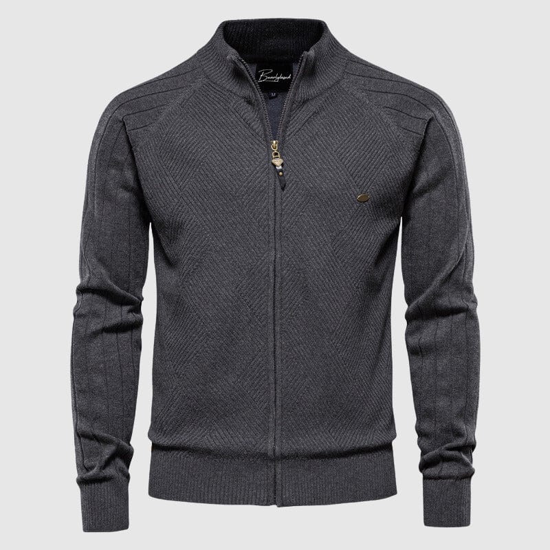 Primadon Herrenpullover Grau / M Stilvoller Cardigan für Herren mit Rollkragen Slim Fit Urban