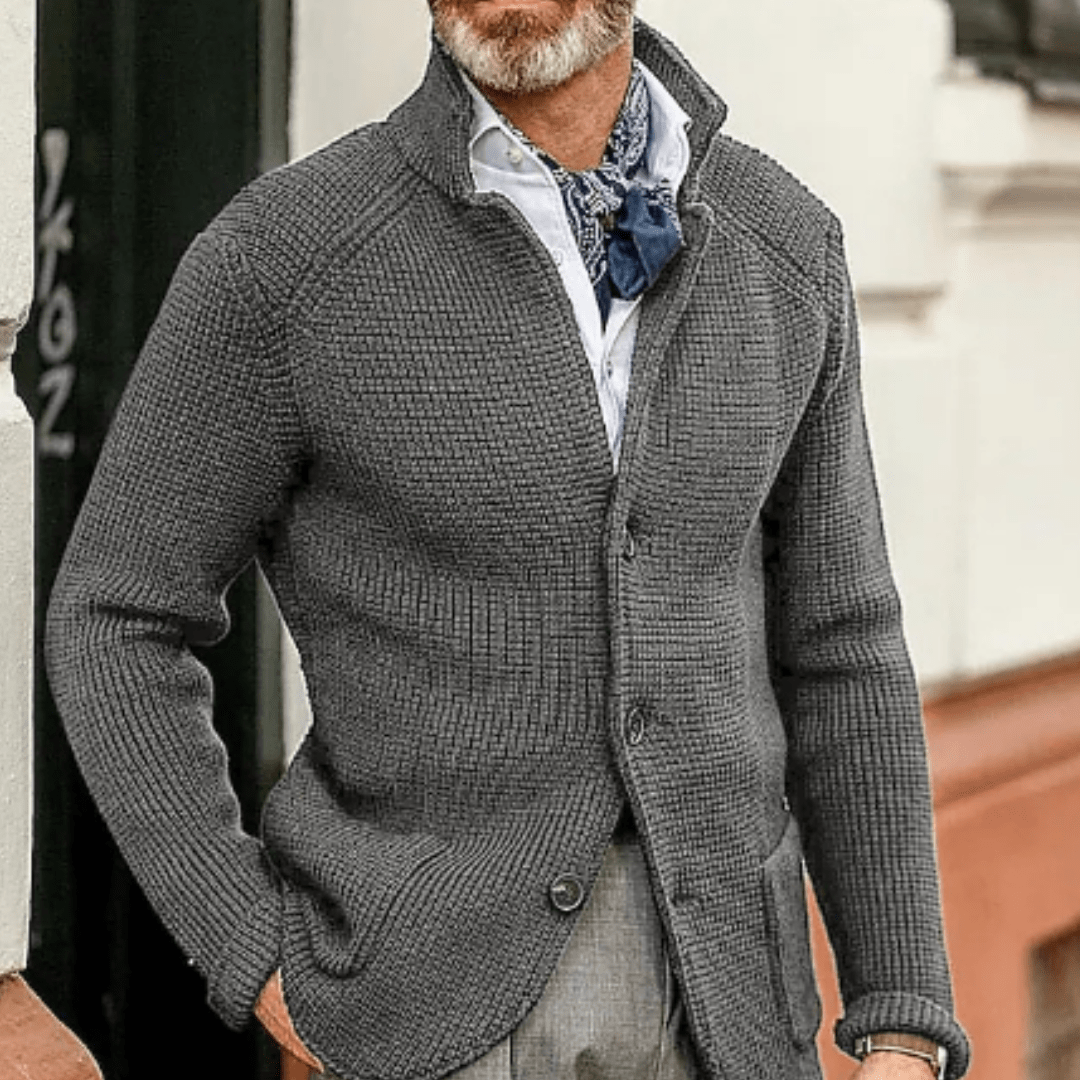 Primadon Herrenpullover Grau / S Leon | Elegante Strickjacke für Herren warm