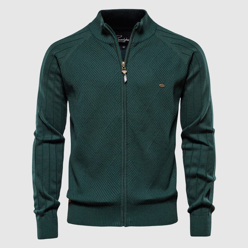 Primadon Herrenpullover Grün / M Stilvoller Cardigan für Herren mit Rollkragen Slim Fit Urban