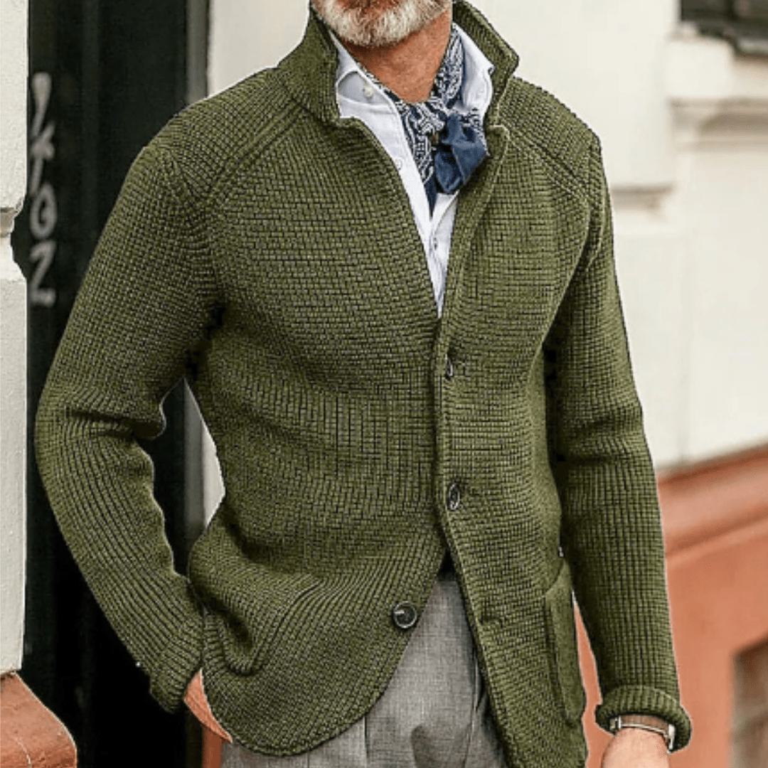 Primadon Herrenpullover Grüne Armee / S Leon | Elegante Strickjacke für Herren warm