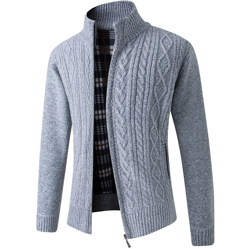 Primadon Herrenpullover Motivhellgrau / M Warmer Strickpullover für Herren mit Reißverschluss vielseitig angenehm atmungsaktiv Winter