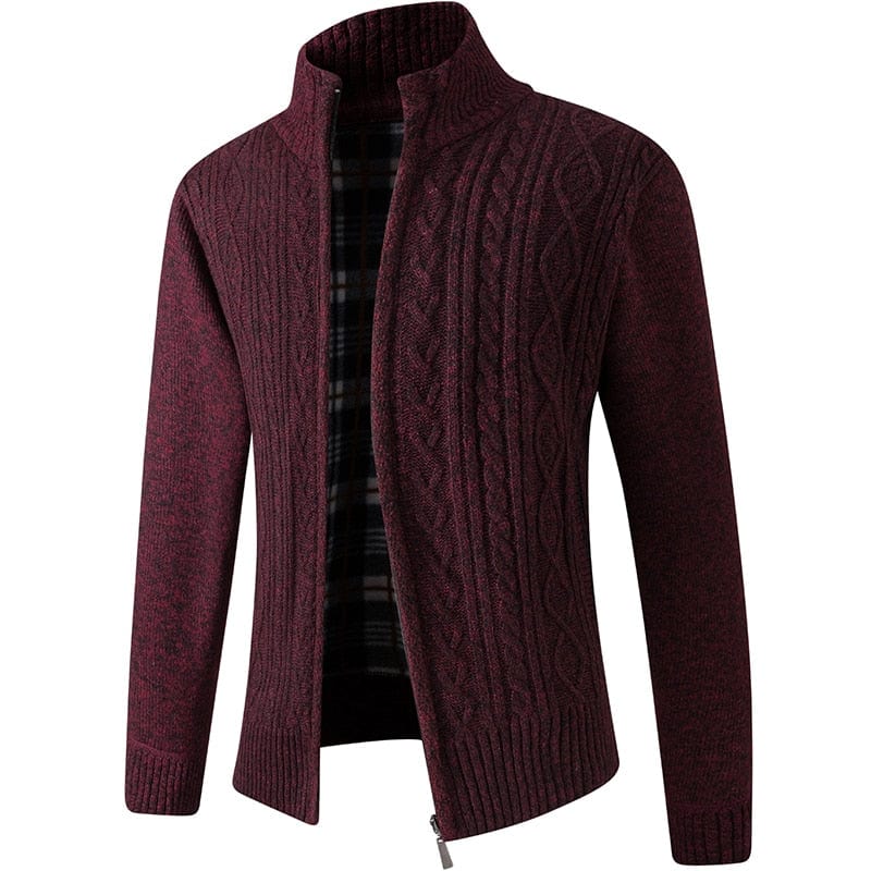 Primadon Herrenpullover Motivrot / M Warmer Strickpullover für Herren mit Reißverschluss vielseitig angenehm atmungsaktiv Winter