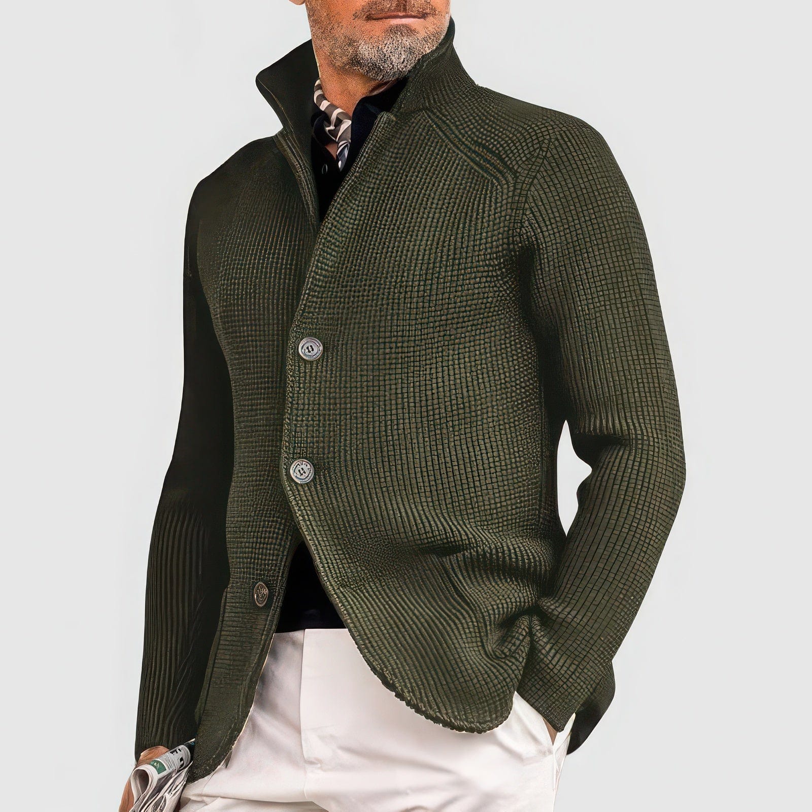 Primadon Herrenpullover Olivegrün / M Miko elegante Strickjacke für Herren regulär