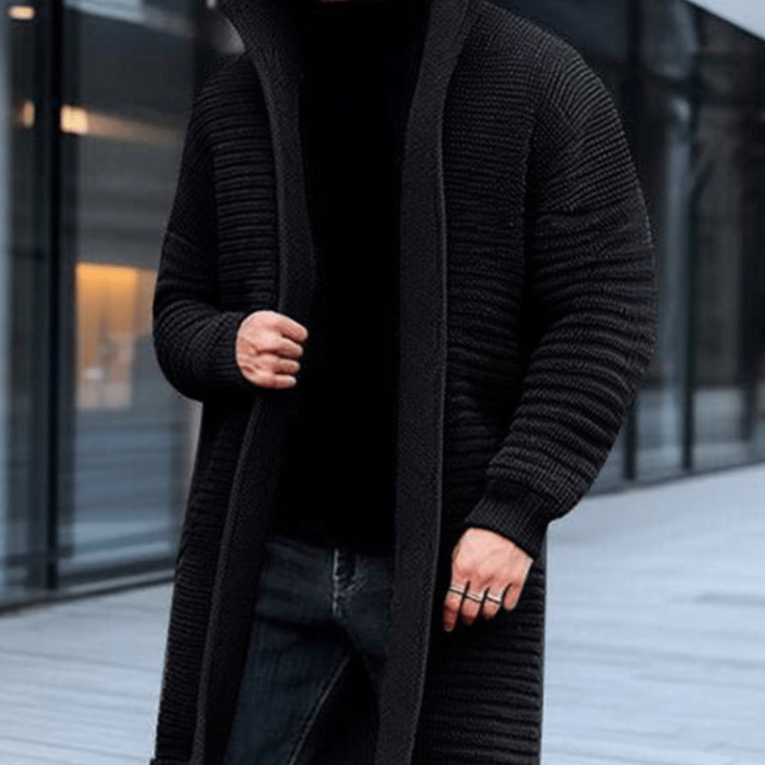 Primadon Herrenpullover Schwarz / S Felix | Elegante Strickjacke für Herren Winter lang