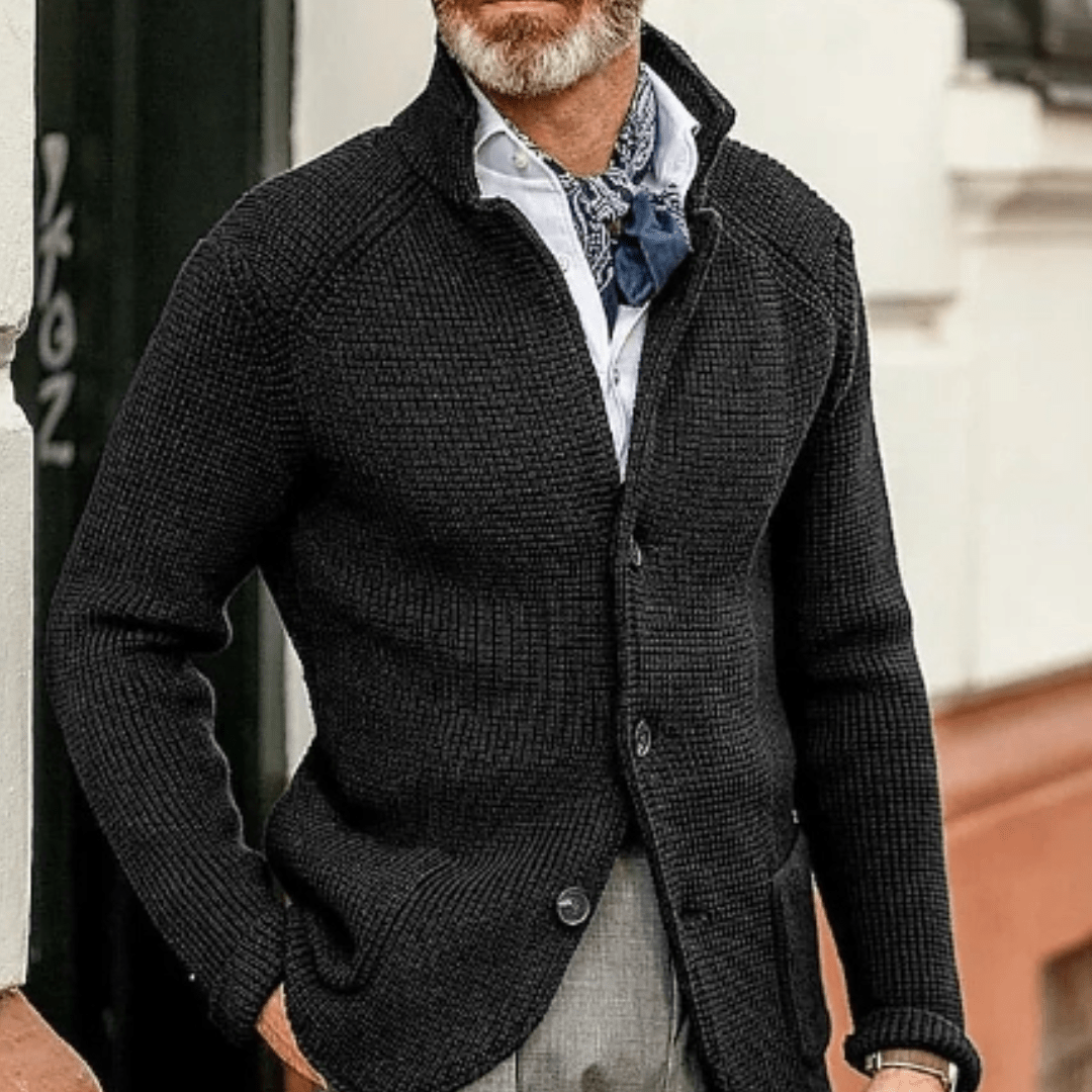 Primadon Herrenpullover Schwarz / S Leon | Elegante Strickjacke für Herren warm