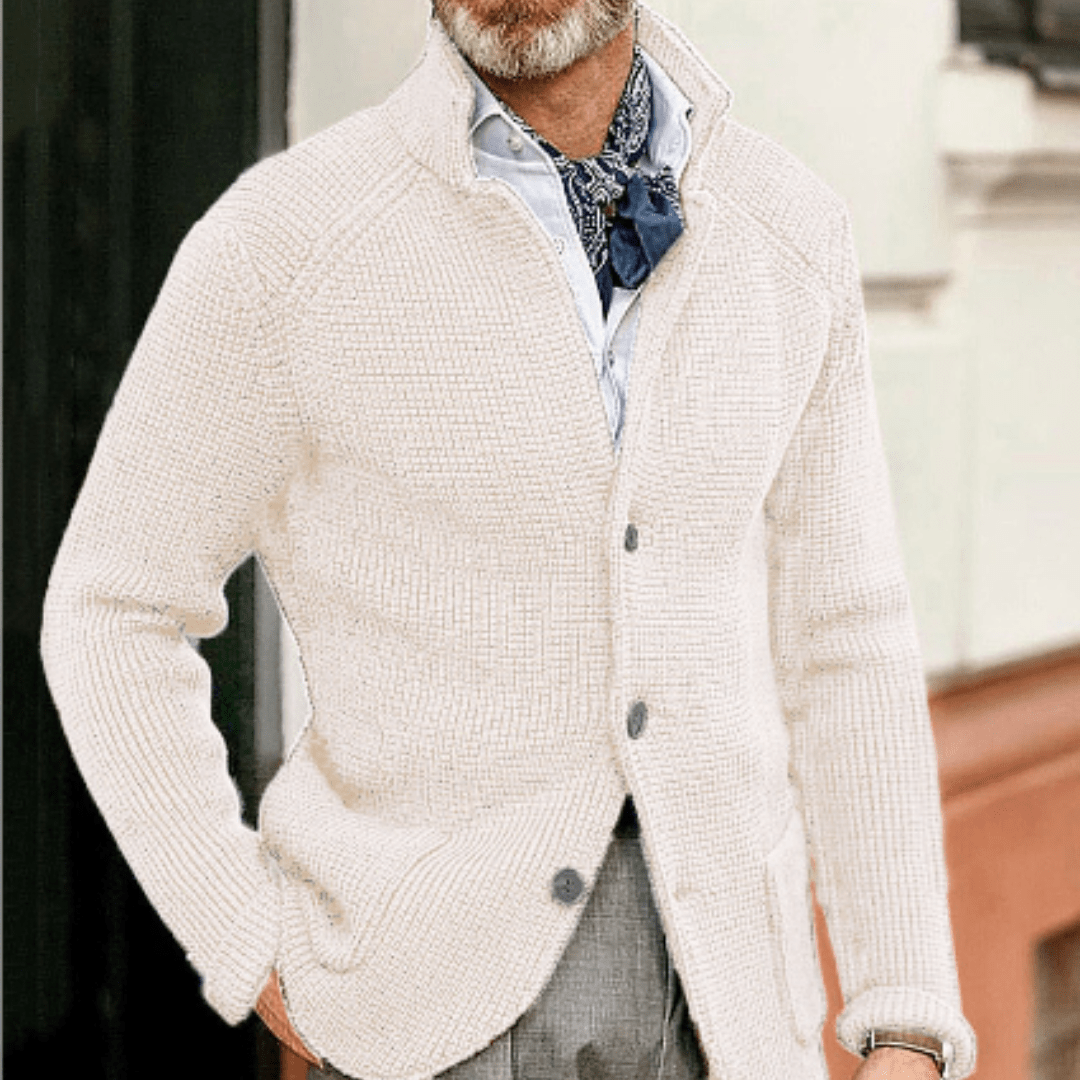 Primadon Herrenpullover Weiß / S Leon | Elegante Strickjacke für Herren warm