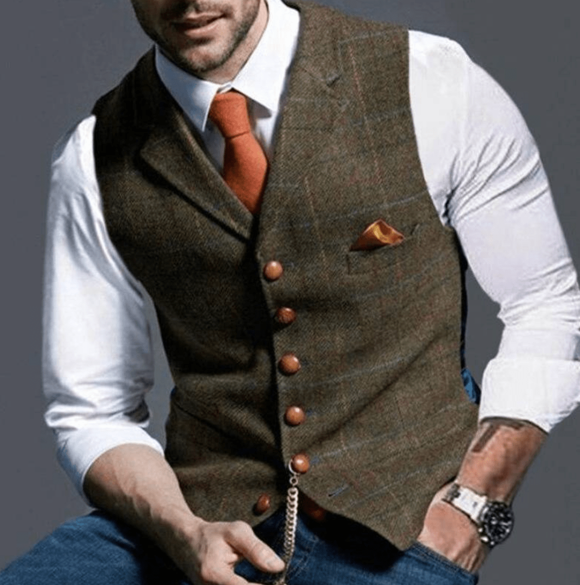 Primadon Herrenwesten Braun / XS Adrian | Elegante Weste Herren mit Reverskragen schwarz