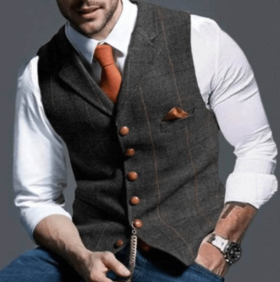 Primadon Herrenwesten Dunkelgrau / XS Adrian | Elegante Weste Herren mit Reverskragen schwarz