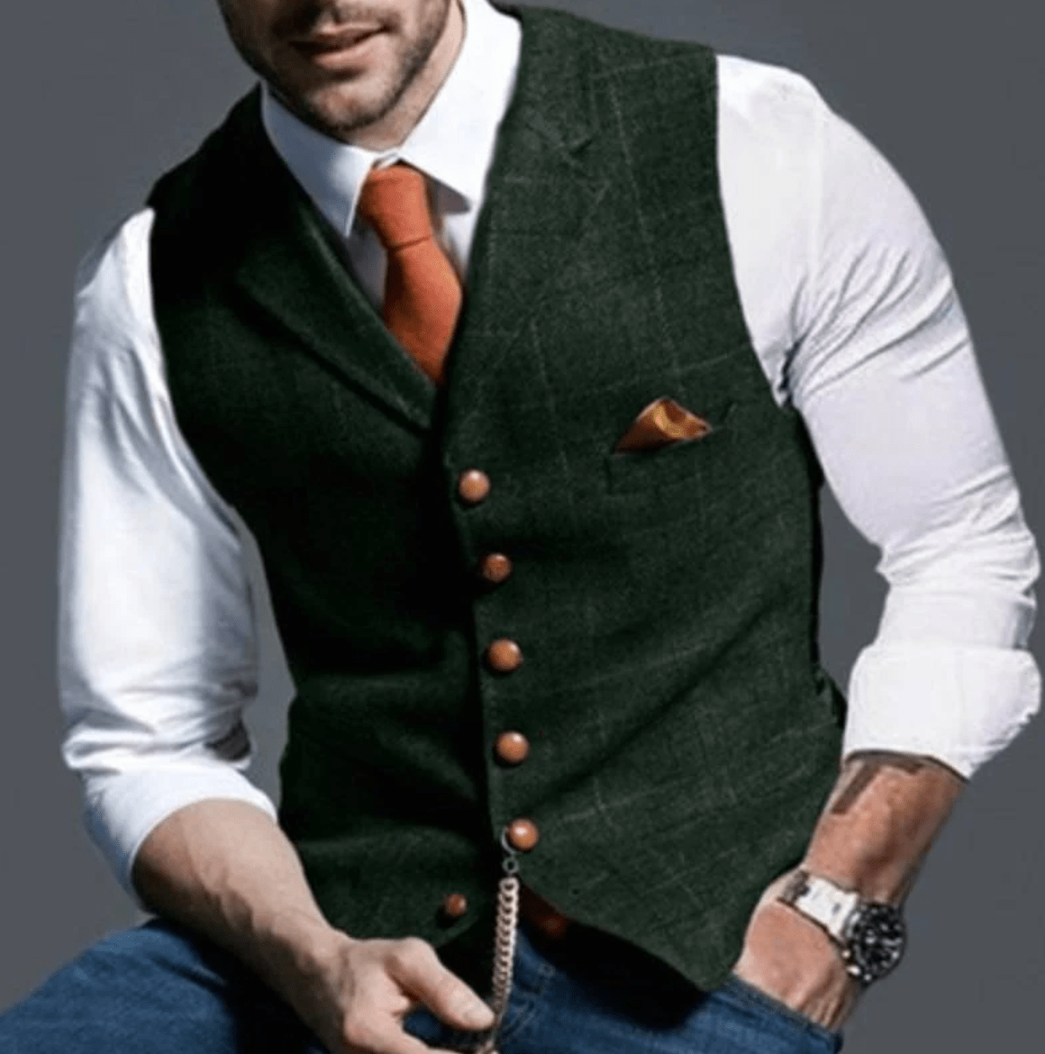 Primadon Herrenwesten Dunkelgrün / XS Adrian | Elegante Weste Herren mit Reverskragen schwarz
