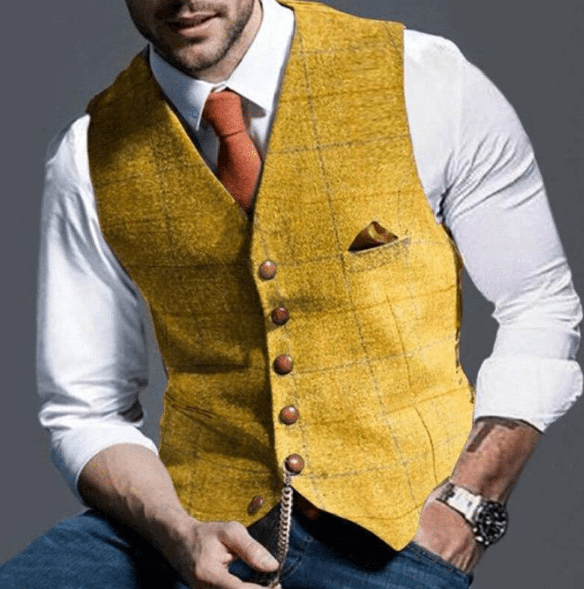 Primadon Herrenwesten Gelb / XS Adrian | Elegante Weste Herren mit Reverskragen schwarz