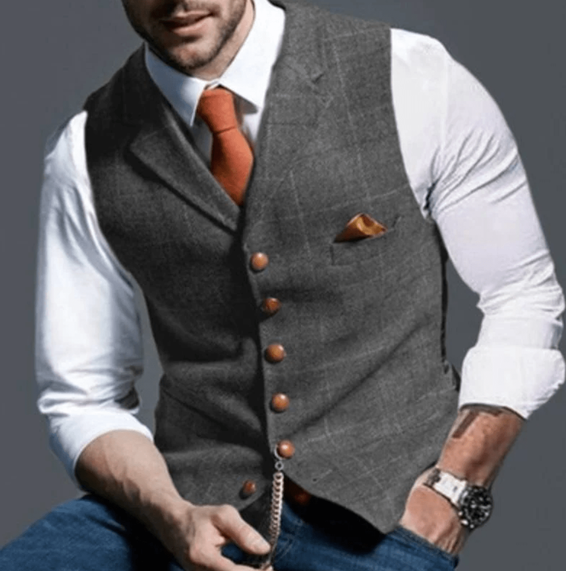 Primadon Herrenwesten Grau / XS Adrian | Elegante Weste Herren mit Reverskragen schwarz