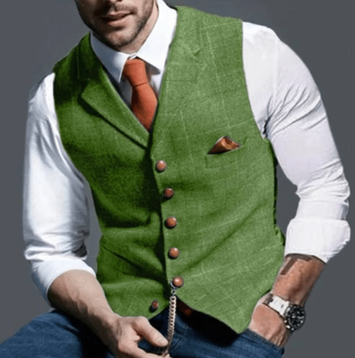 Primadon Herrenwesten Grün / XS Adrian | Elegante Weste Herren mit Reverskragen schwarz