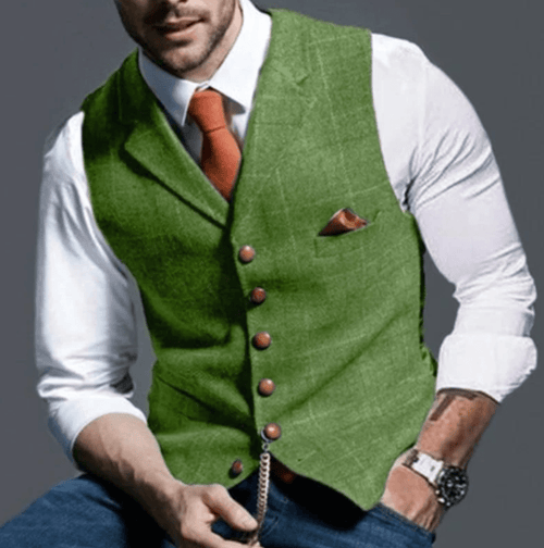 Primadon Herrenwesten Grün / XS Adrian | Elegante Weste Herren mit Reverskragen schwarz