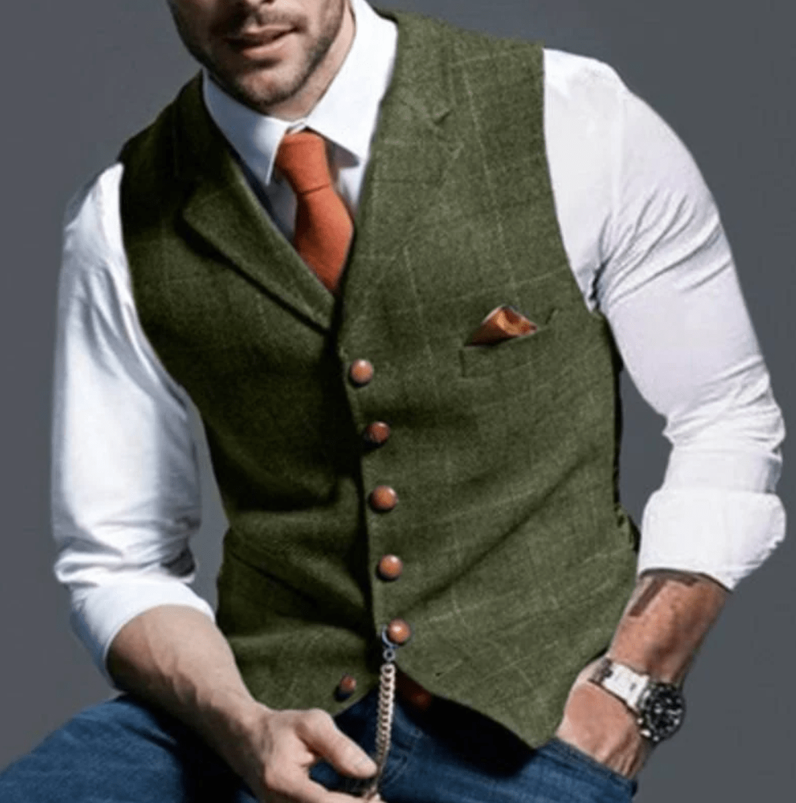 Primadon Herrenwesten Olivgrün / XS Adrian | Elegante Weste Herren mit Reverskragen schwarz