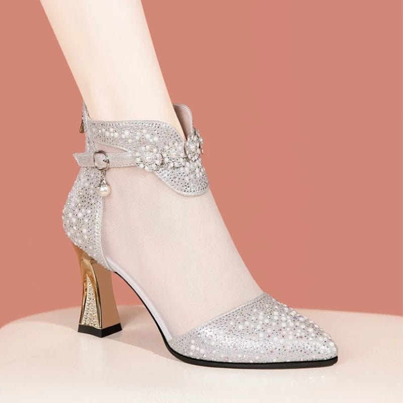 Primadon High Heel Sandalen Silber / 34 Celina | Elegante Sandalen für Herren mit Strass Sommer