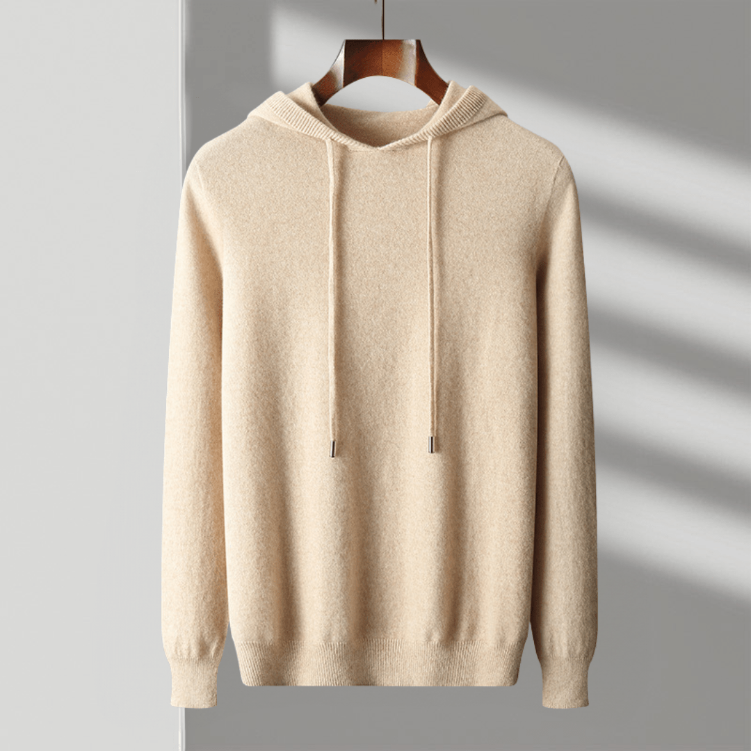 Primadon Hoodies Beige / XS Enrico | Eleganter Herren Hoodie aus Merinowolle leicht