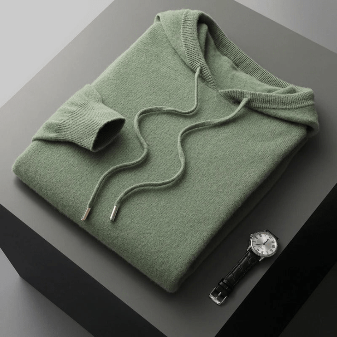 Primadon Hoodies Grün / XS Enrico | Eleganter Herren Hoodie aus Merinowolle leicht