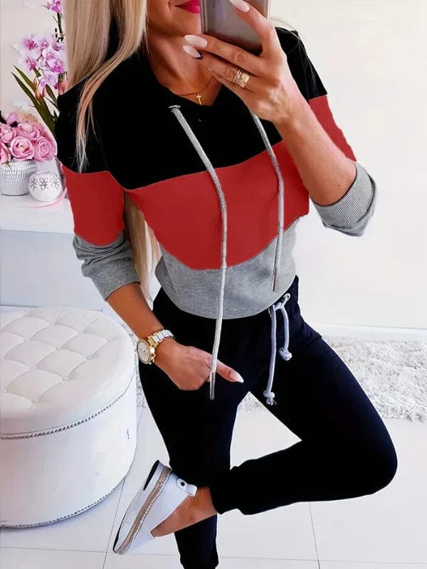 Primadon Hoodies Schwarz Rot / S Amelie | Lässiger Damen Hoodie mit Farbblockdesign